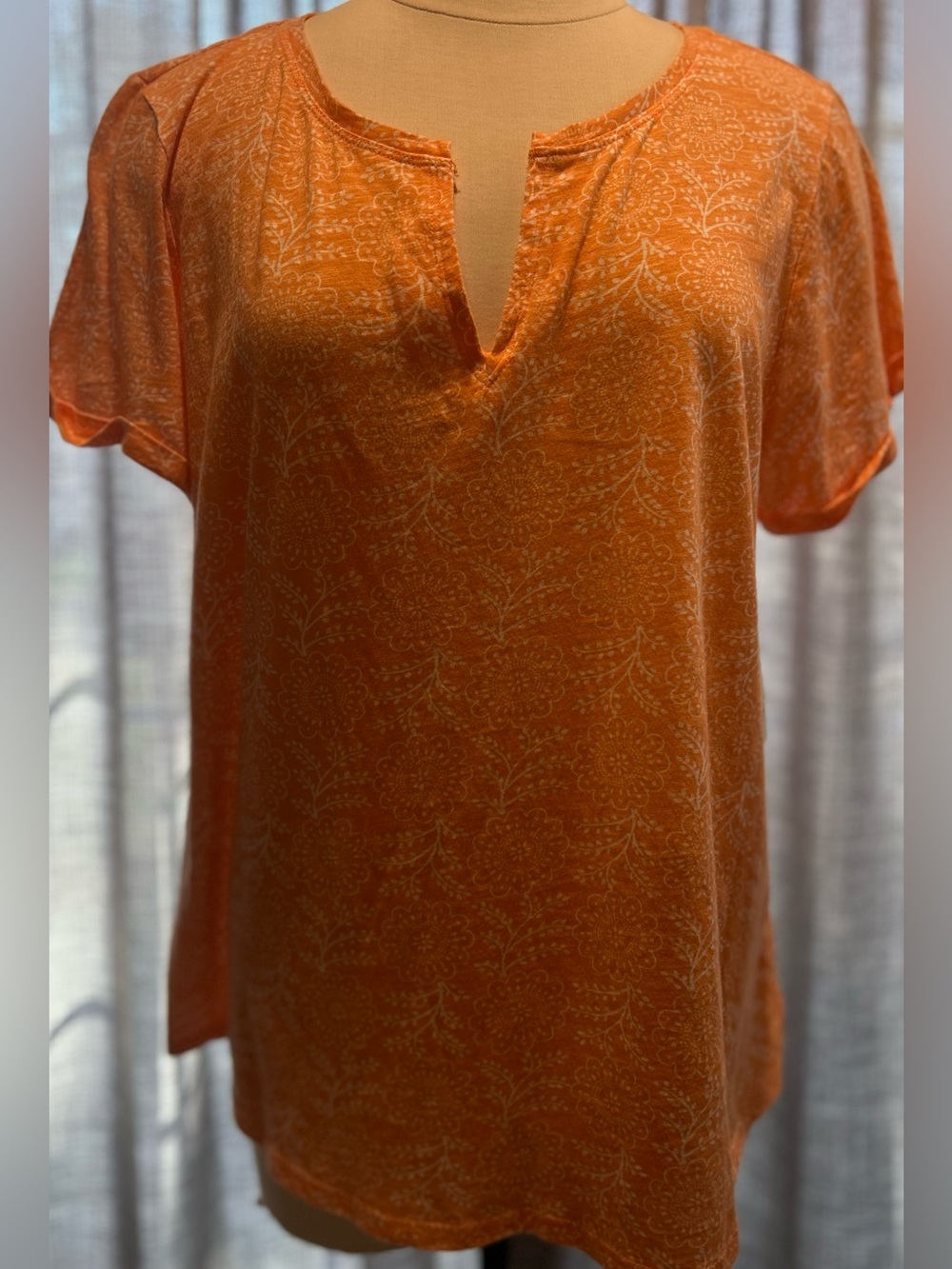 Wonderly Orange Split V-Neck Printed Short Sleeve Tunic